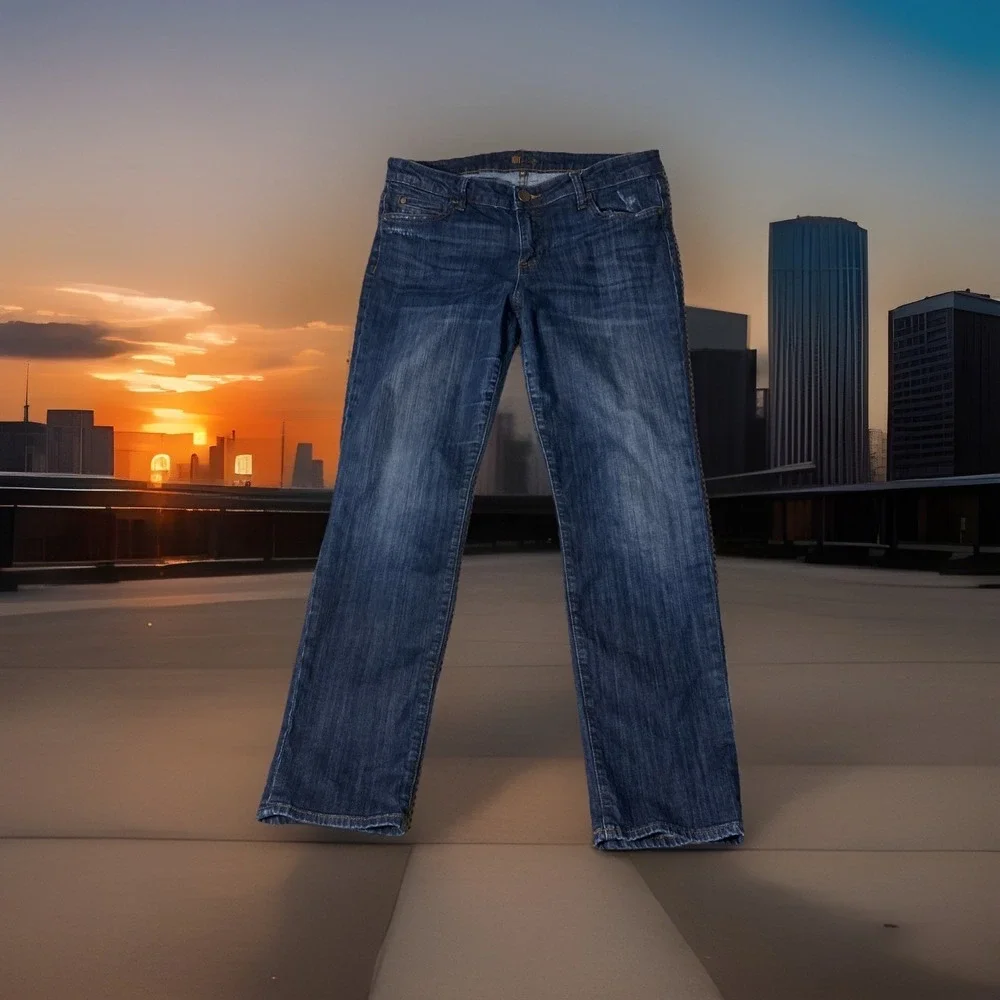 Kut from the Kloth Reese Jeans Womens 12 Blue Distressed Ankle Straight Leg - Picture 2 of 5